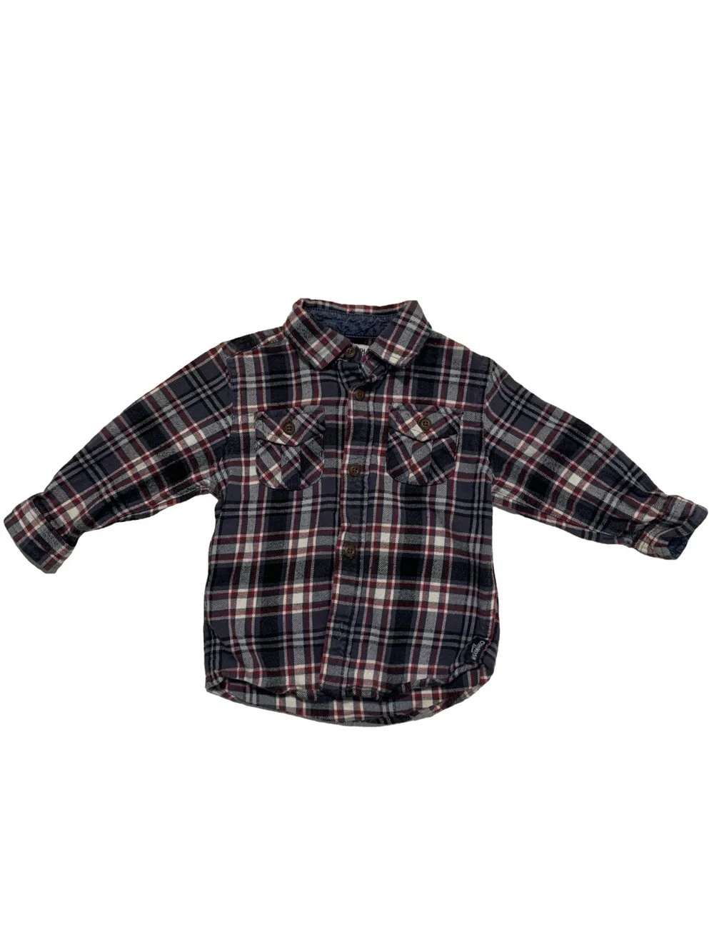 OshKosh Gray Plaid Button Up 100% Cotton Long Sleeve Collared Flannel Shirt